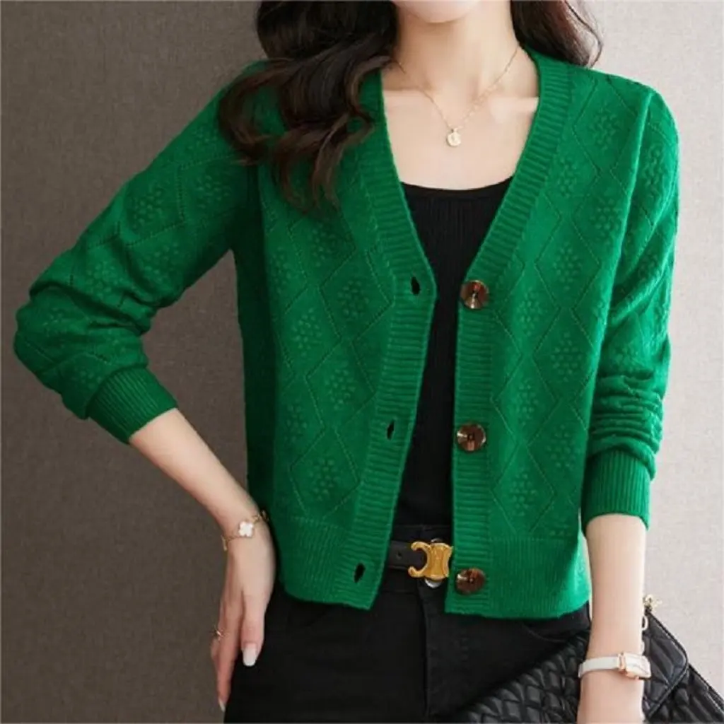 

Японский модный ребристый полый вязаный кардиган, свитер, куртка, миниатюрная верхняя одежда на весну и осень, Новое поступление