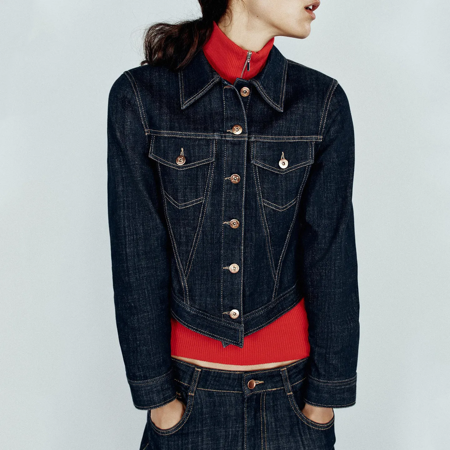 Women's Fashion Denim Jacket Long Sleeve Collared High Waist Embroidered Pants Two Piece Set High Waist Long Sleeve Turn-down...