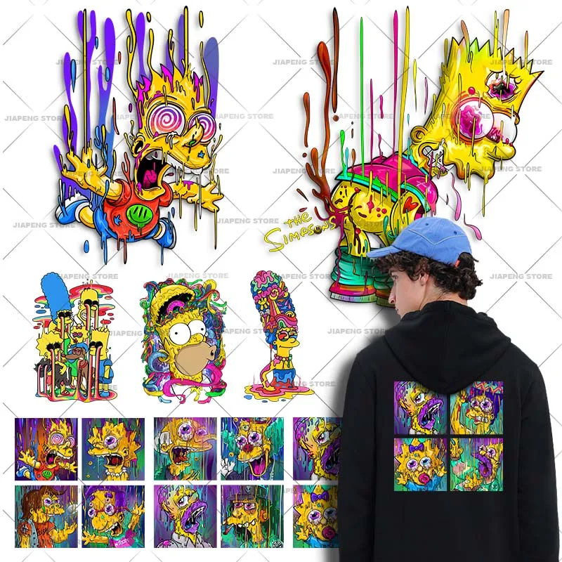 The Simpsons Printed Stickers On Clothes Homer Bart Colorful Oil Painting Style Patches Iron on Transfers For Clothes Appliques