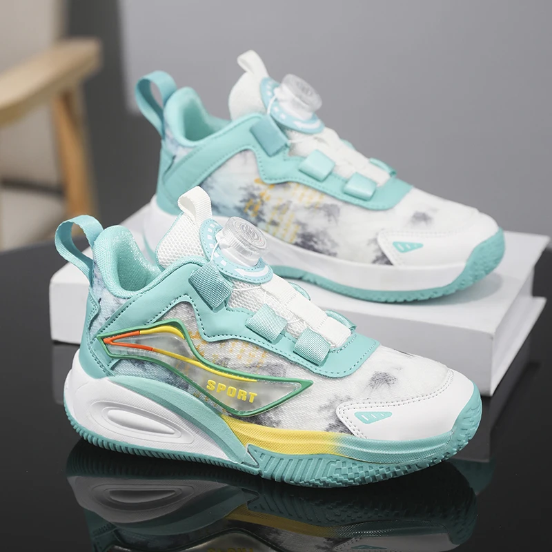 

Новинка 2023 года, детские баскетбольные кроссовки, дышащие баскетбольные кроссовки для мальчиков, уличные кроссовки с быстрой шнуровкой, нескользящая спортивная обувь для девочек