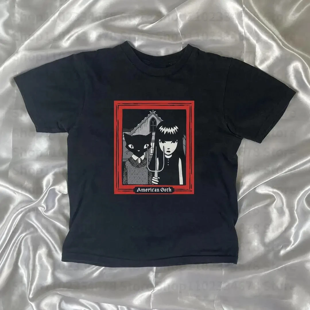 ملابس جامعية جرافيك للفتيات ملابس الشارع الجمالية القوطية Harajuku خمر سليم 2000s نمط Y2K ملابس الشارع العصرية