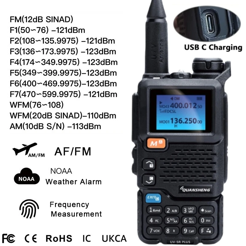 

Quansheng UV-5RPLUS UV-K5 (99) Interphone 5W Air Band Radio Tyep C Charging UHF VHF DTMF FM Scrambler NOAA Wireless Frequenc