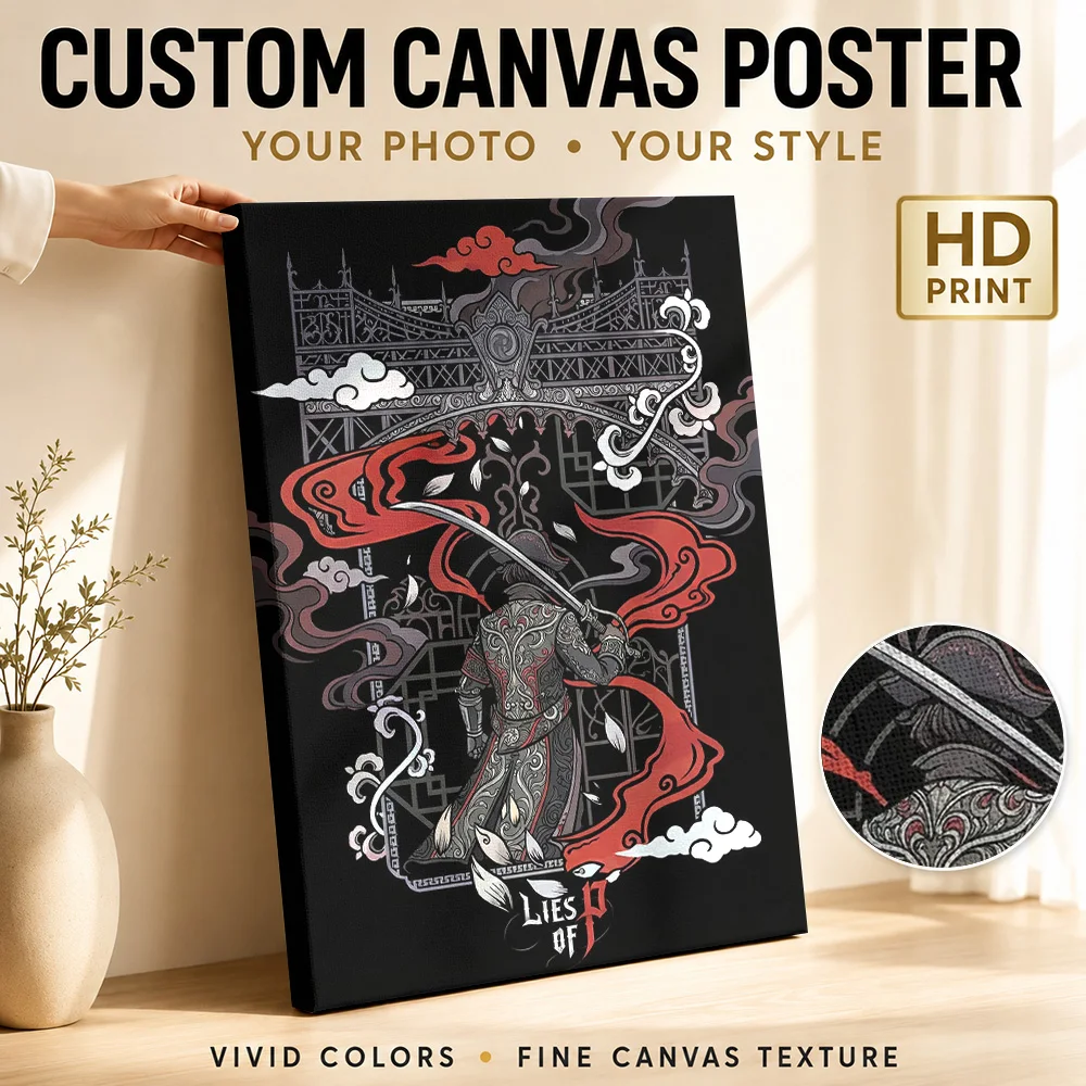Lies Of P Swordsman Red Ribbon Canvas Poster Personalized Photo Illustrated Wall Art For Gaming Desk Area, Adventure Fan Gift