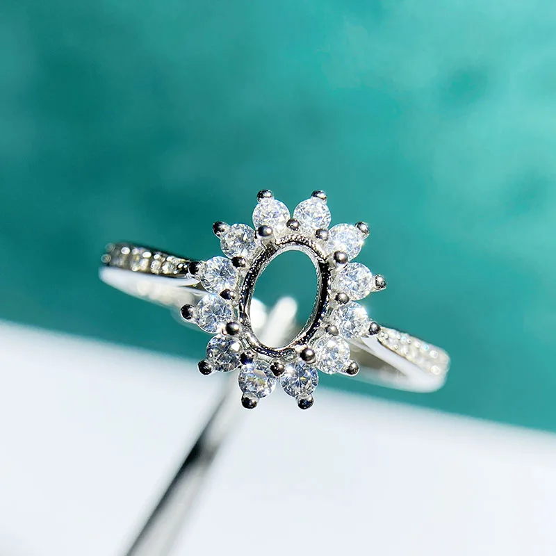 

MeiBaPJ 4mm*6mm Real 925 Sterling Silver Fashion Sunflower Ring Setting DIY Empty Holders for Women Fine Charm Jewelry