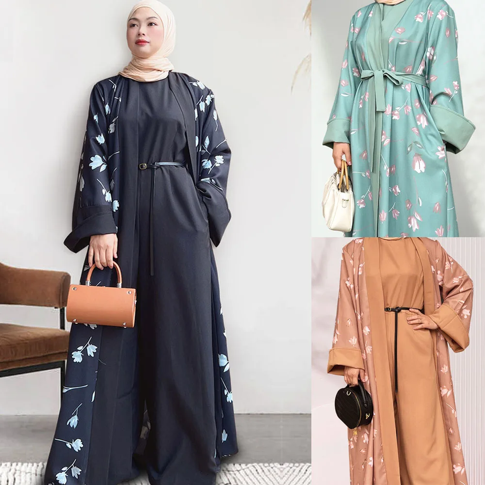 

Ramadan Eid Floral Print Abaya Kimono Dubai Kaftan Muslim Cardigan Abayas Women Casual Robe Femme Caftan Islam Clothes Vestidos