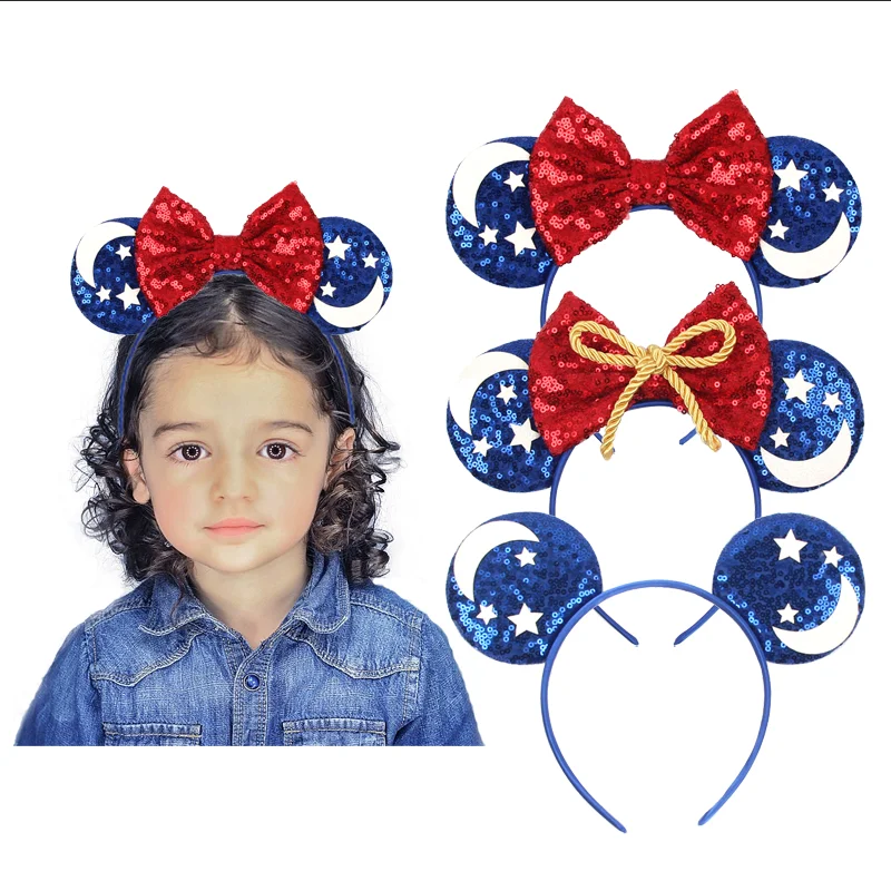 2024 Disney Ears Headband Moon Star Sequin Bow Festival Party Hairband For Girls Women DIY Hair Accessories