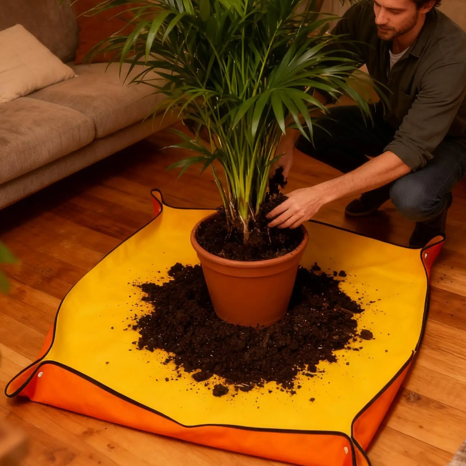 Foldable Waterproof Repotting Mat 1x1m Portable Gardening Station For Indoor, Keeps Home Clean For Potting, Pruning & Plant Care