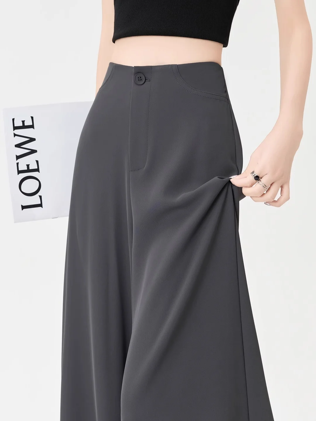 

ay Suit Pants Women's Summer Thin High Waist Slimming Loose Straight Drapey Floor-Length Wide Leg Pants Casual Trousers
