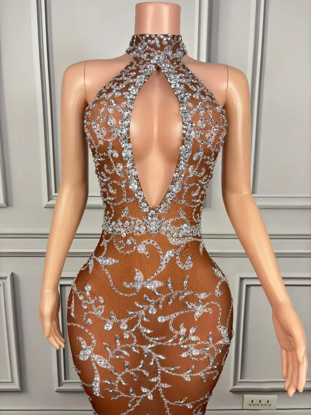 Mulheres sem mangas brilhantes strass estiramento malha baile festival elegante baile de formatura até o chão vestido longo ocasiões de aniversário 2025