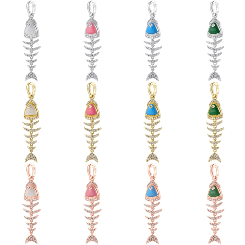 Fishbone Mermaid Charms 18K Gold-Plated Brass Zirconia Pendant Perfect for DIY Necklaces, Bracelets, and Jewelry Making:VD2344