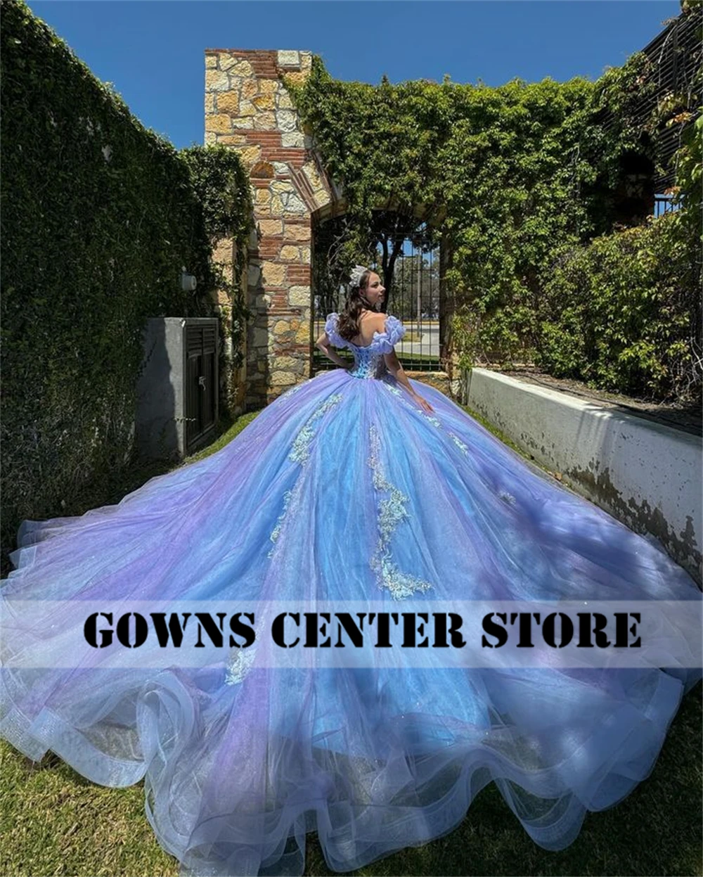 Wowed Light Purple And Blue Ball Gown Quinceanera Dress Off The Shoulder Princess Sweet 15 Dress Corset Vestidos De 15 Años