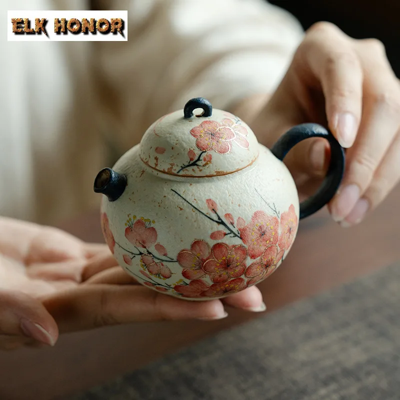 145ml Hand-painted Plum Blossom Teapot Handmade Tea Infuser Pot Household Tea Brewing Kettle With Ball Hole Drinkware Ornaments