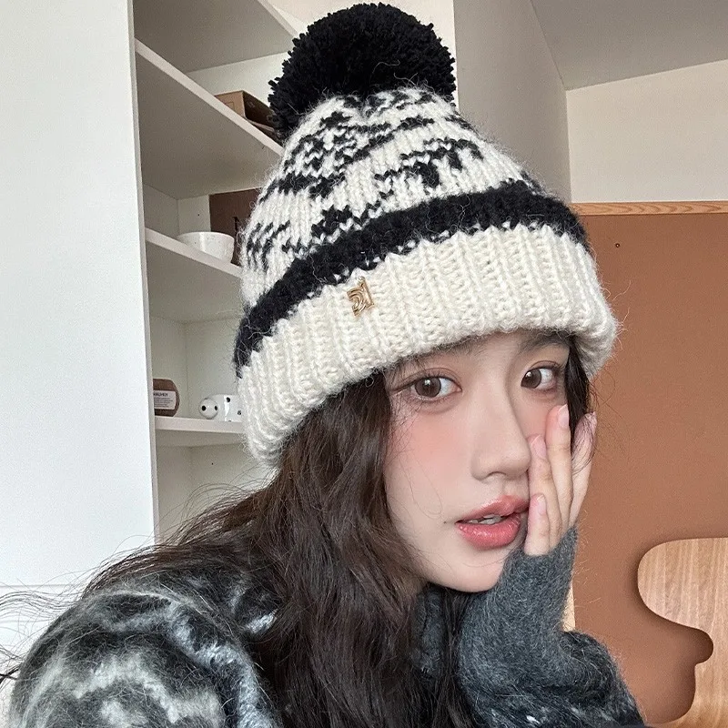 Russian Knitted Woolen Hat Women's Winter Thick Warm Ear Protection Hat 6