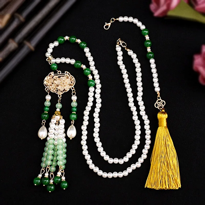 Chinese Hanfu Ketting Accessoires Set Oude Hanfu Edelsteen Ketting Voor Vrouwen Meisjes Halloween Feest Rekwisieten Cosplay Han Fu Ketting