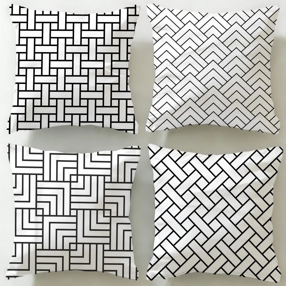 Minimalistischer weißer geometrischer Kissenbezug, weicher und leicht zu waschender Kissenbezug – vielseitig einsetzbar für Couch, Bett, Reisen und Büro