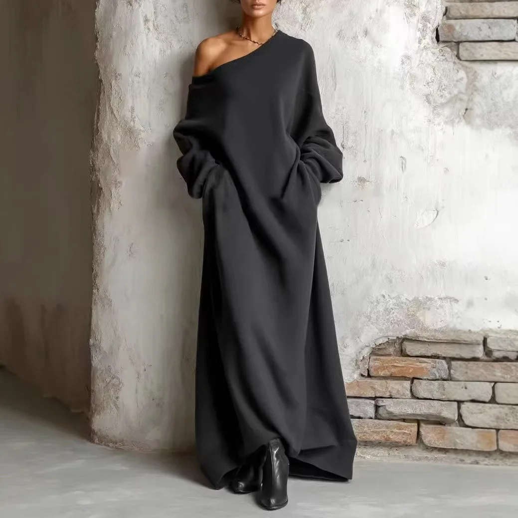 

Spring Summer Women Solid Color Textured Long Sleeve French Dress Dresses Elegant Gown