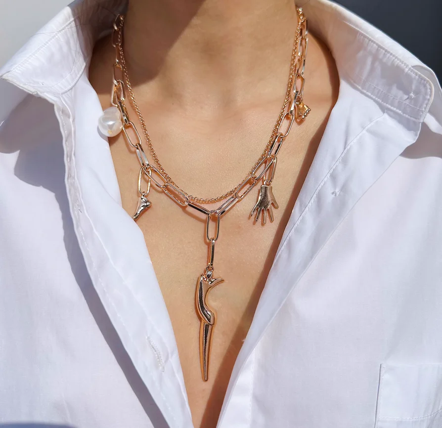 Environmental protection original foreign trade jewelry hands and feet Pearl multi-element pendant long necklace Mermaid round b