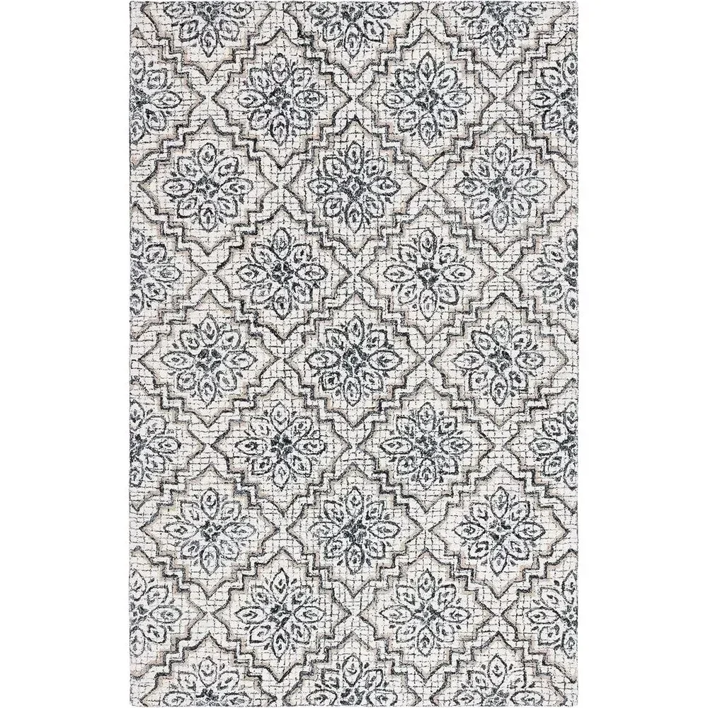 Large 8x10 Abstract Wool Area Rug - Ivory & Navy, Perfect for Living Room, Bedroom, Office, Dining Area - view 3
