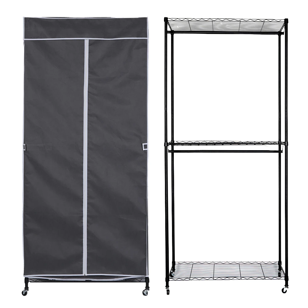 

Portable Storage Closet with Wheels Multifunctional Heavy Duty Garment Rack with Cover for Coats Shirts Dress