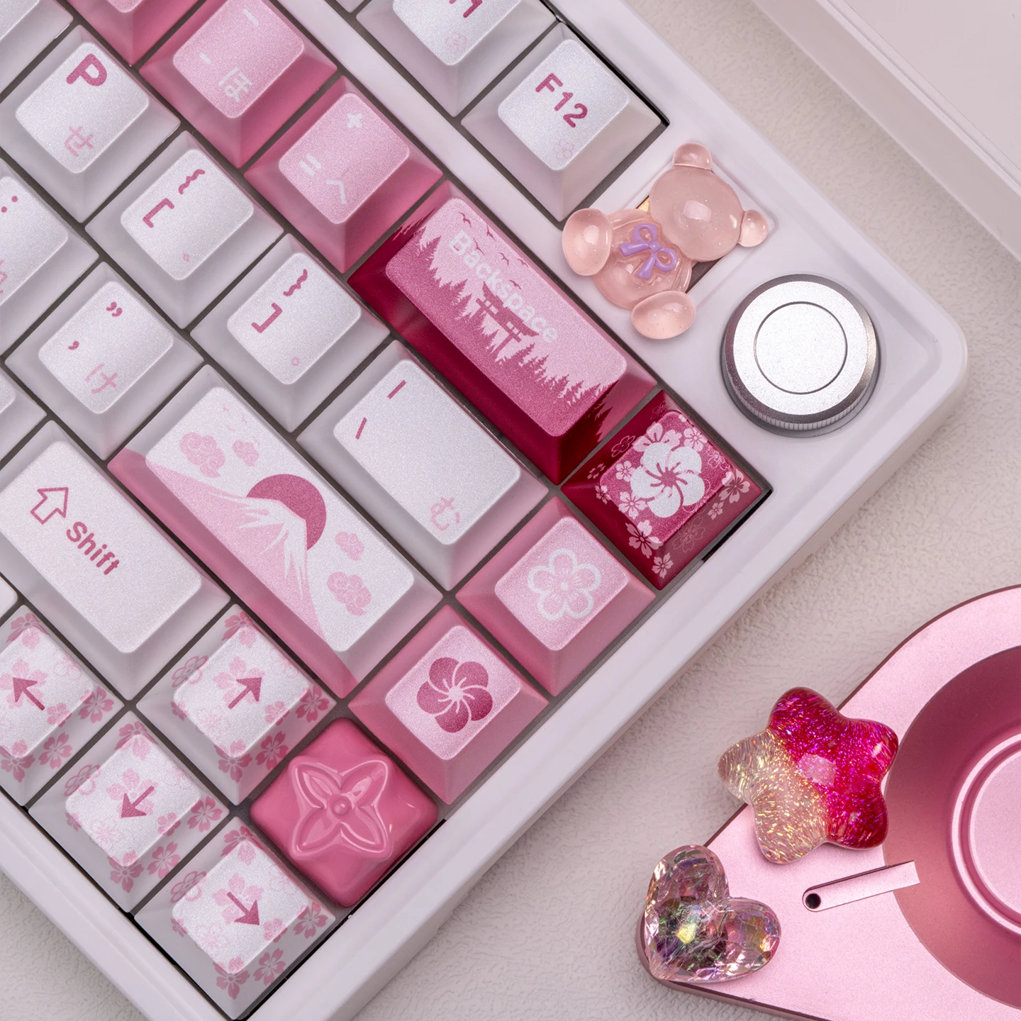 

Sakura Mount Fuji Keycaps Shimmer Paint PBT Keycaps Cherry Profile Dye-Sub Keycap Custom Pink Key Cap For MX Mechanical Keyboard