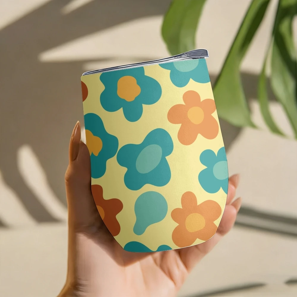 Groovy Flowers Vacuum Flasks 12oz Insulated with Lid Double Wall Vacuum Stainless Steel Cup Hot & Cold Drink Mug Gift
