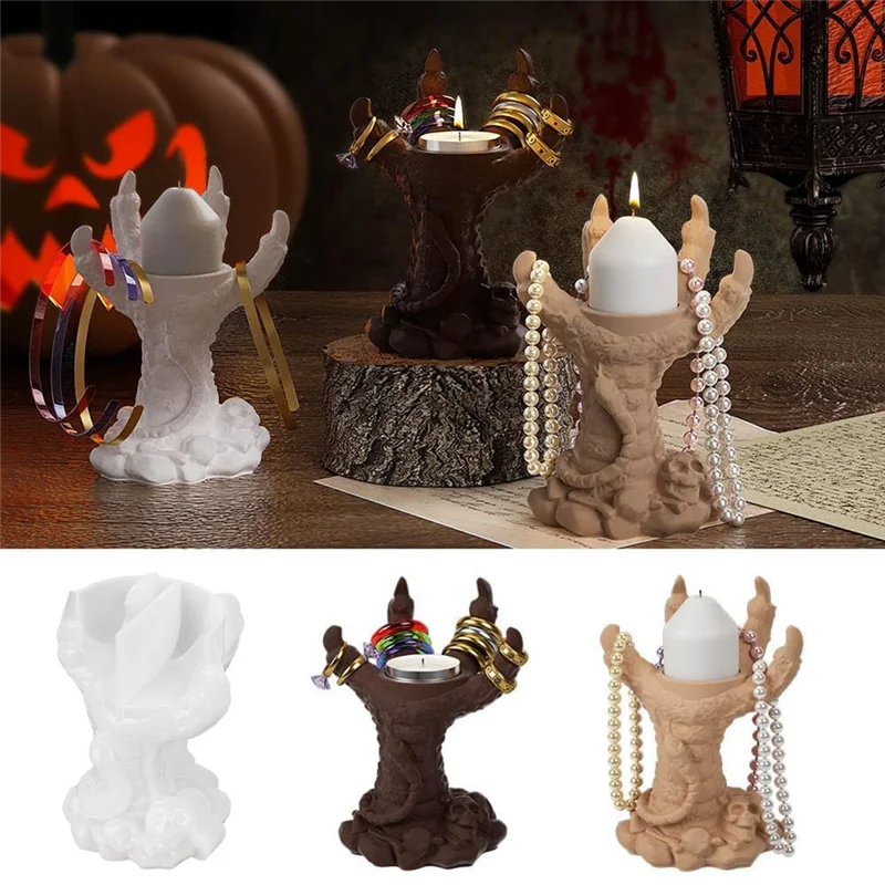 

3D Dragon Claw Silicone Mold Demon Ghost Hand Resin Clay Candlestick Casting Mould for Resin Candle Making