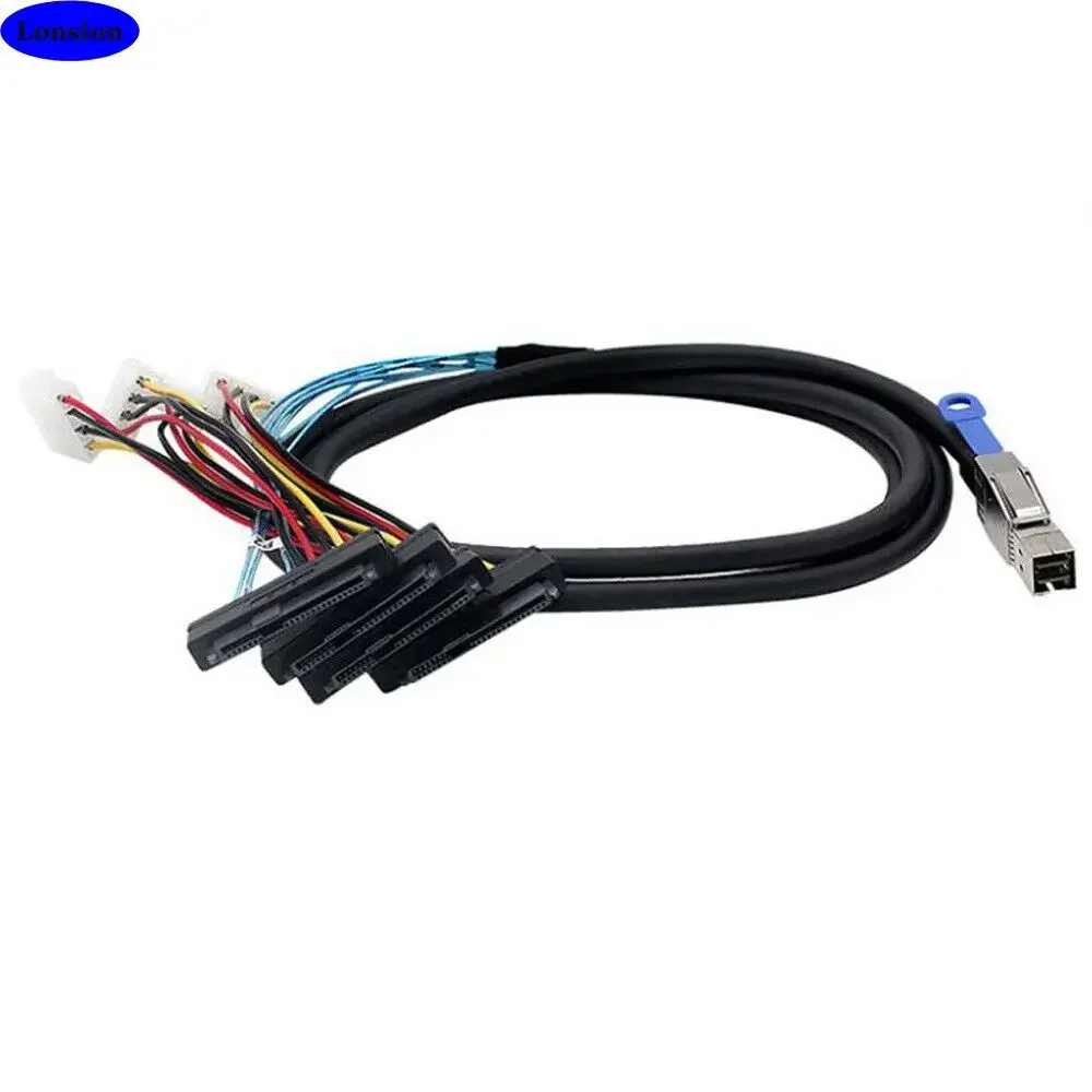 

Кабель-адаптер для жесткого диска Mini SAS HD (SFF-8644) — 4 порта SAS (SFF-8482) с 4-контактным кабелем питания IDE, высокоскоростная передача данных