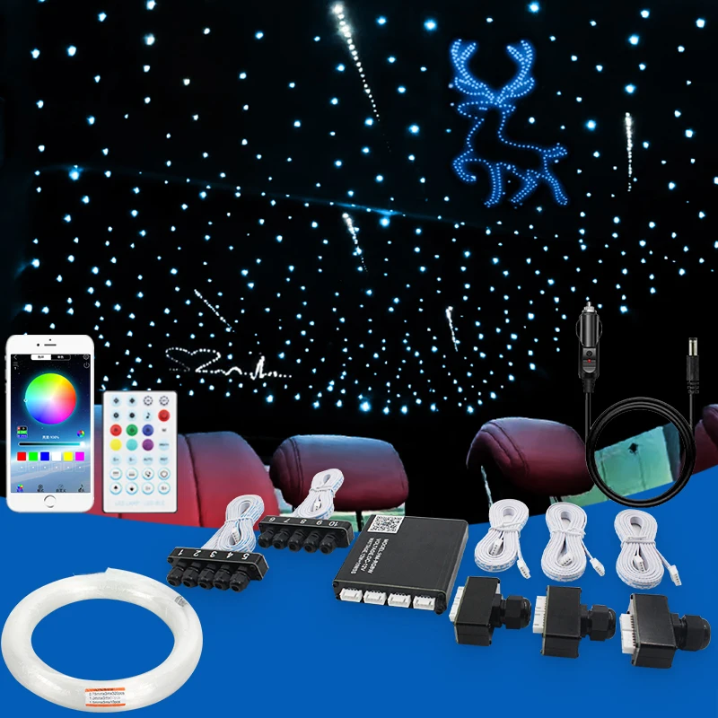 

12V Car Starry Sky Ceiling Fiber Optic Splitter Meteor App Bluetooth Colorful Flashing Ceiling Modification Light Source