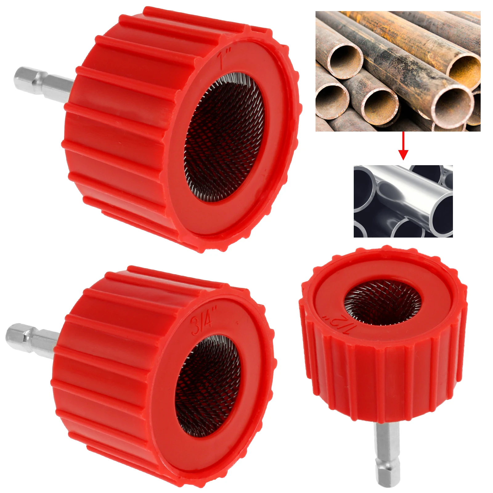 고효율 청소 구리 파이프 튜브, 녹 제거, 다목적 견고한 튜브 청소 브러시, 직경 1 인치, 2 인치, 3 인치, 4 인치