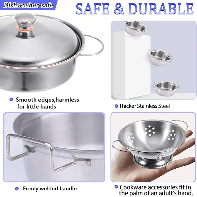 Accesorios de juego de simulación de cocina, juguetes con utensilios de cocina de acero inoxidable, utensilios de cocina y utensilios de cocina, herramienta de aprendizaje G