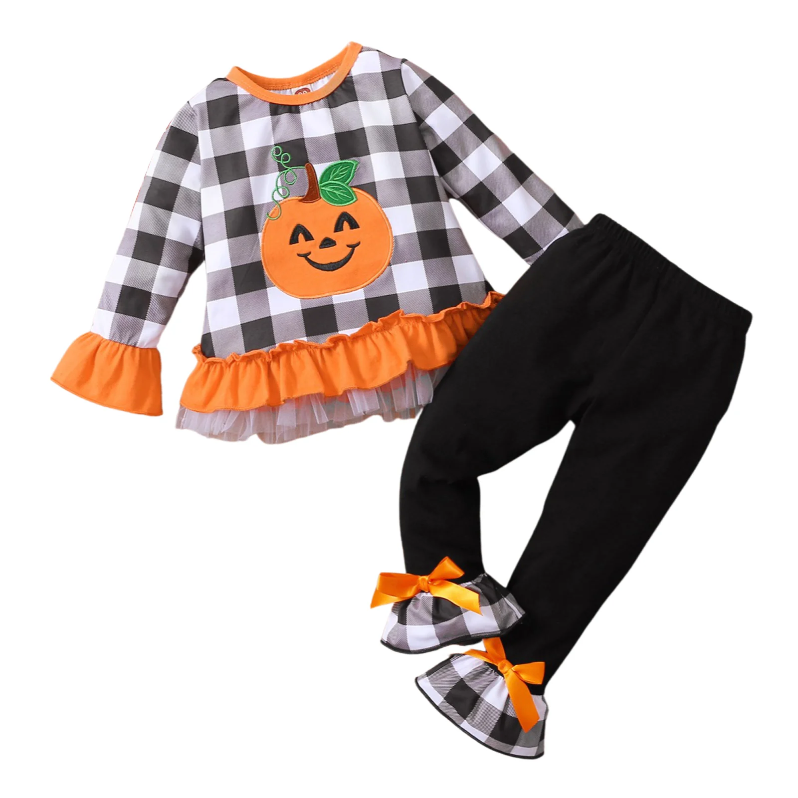 Halloween Thanksgiving Baby Girl Outfits Pumpkin Turkey Ruffle T-Shirt Top Pants Legging Fall Winter Clothes Sets