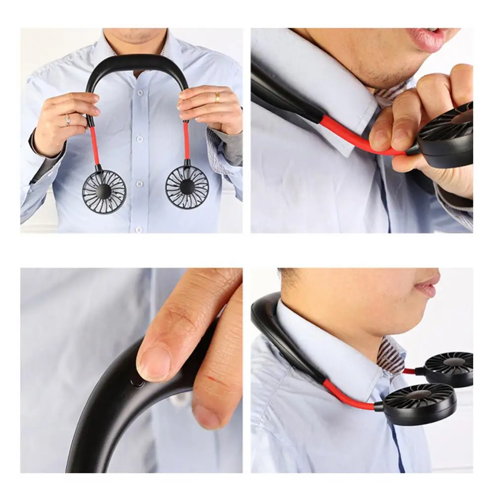 Outdoor Tool Fan Sports Portable USB Rechargeable Neck Hanging Dual Mini Neckband Cooling Fan