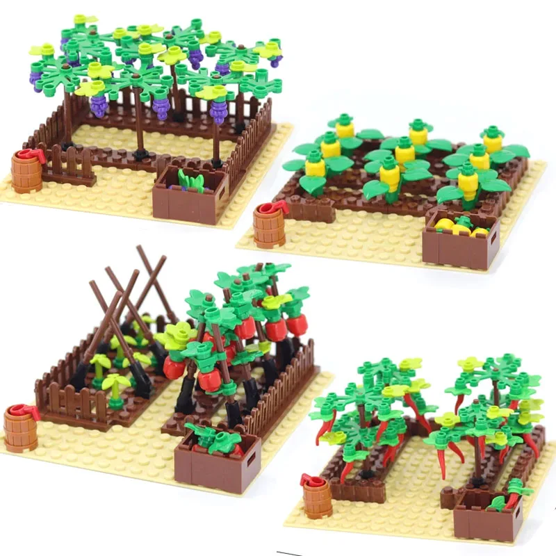 DIY Vegetables Garden Mini Builing Blocks MOC Farm Pumpkin Grape Crop Plant Flower Assembled Educational Bricks Toys Kids Gifts