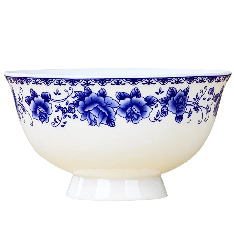 Blue and White Porcelain Ceramic Bowls, Chinese Style, Jingdezhen, High Temperature Glazed Color, Household Tableware, 10 Pcs