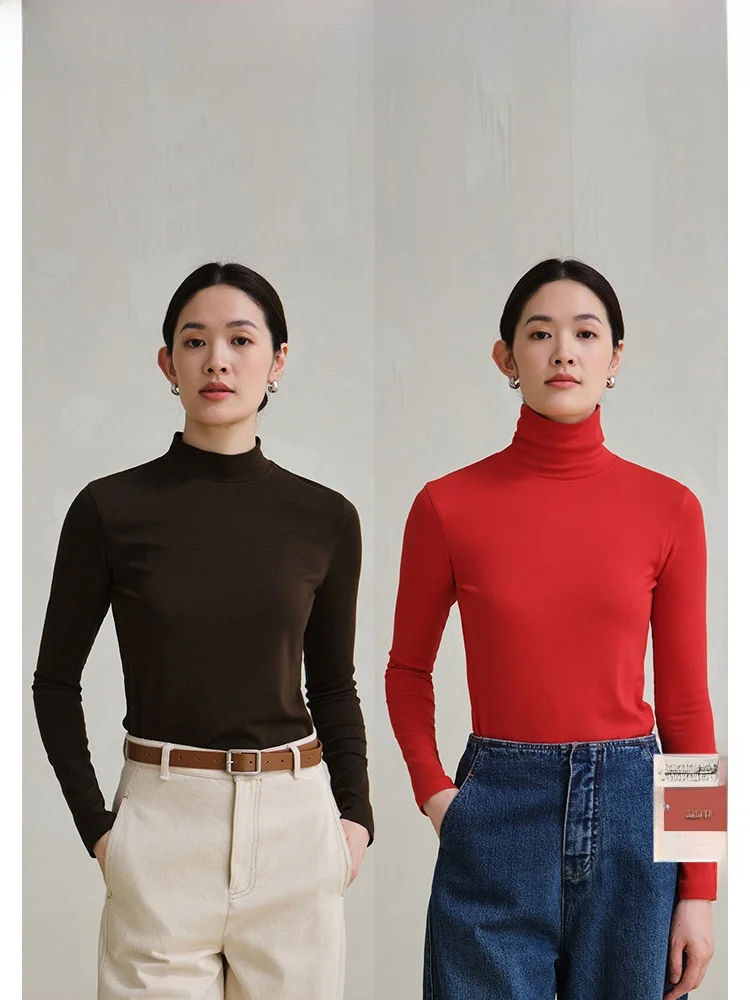 

Travel Original Camere Blend Multi-Color Base irt f High Ne Winter Women's Casual Sle Long Sve Slim Fit Top