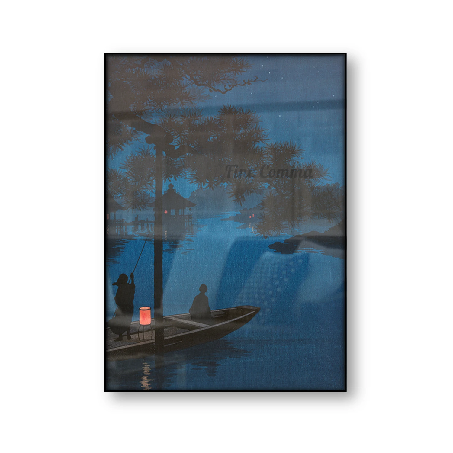 Lake Biwa Koho Shoda Vintage Japanese Art Poter Ukiyoe Woodblock Canvas Print Asian Night Dark Lantern Boat Wall Art Home Decor