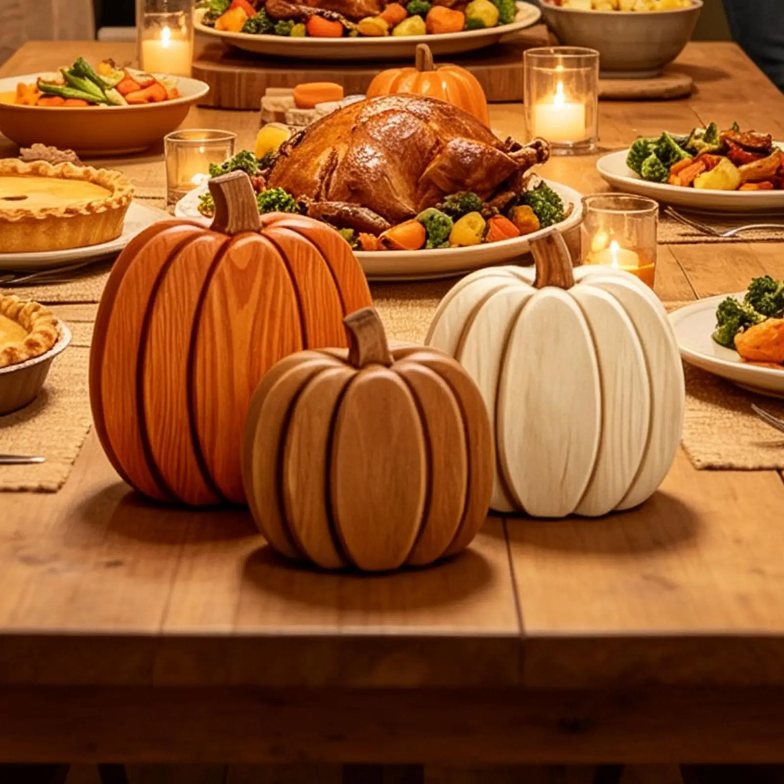 Wooden Pumpkin Centerpiece Decor 3 Pieces Fall Harvest Ornament Pumpkin Wooden Tabletop Display For Apartment Farmhouse