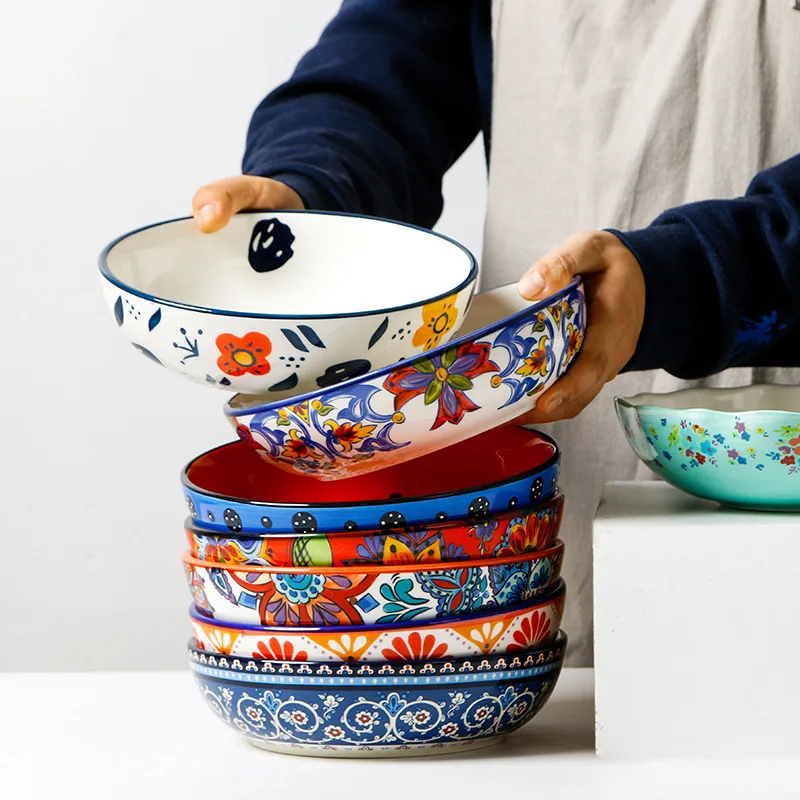 Cute European Style Hand Painted Ceramic Plate Creative Salad Soup Dish Country Home Tableware