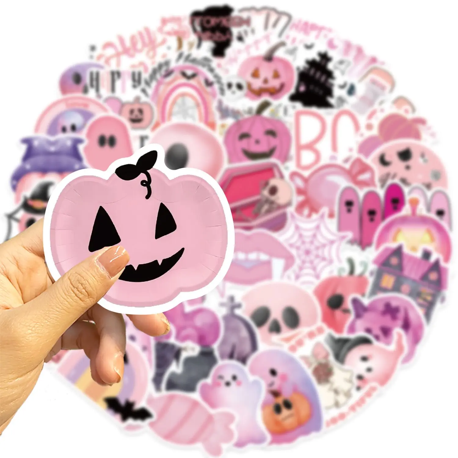 10/50pcs Kawaii Pink Halloween Ghost Skull Pumpkin Stickers Notebook Guitar Skateboard Waterproof Cute Decorative Sticker Toy