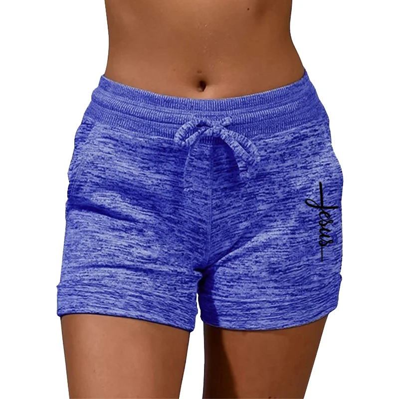 ミニマリスト スクリプチャー ヨガ ショーツ |   ラインアート イエスモチーフ アスレチックパンツ |   通気性のあるコットンのようなトレーニングウェア 5 サイズ S-4XL