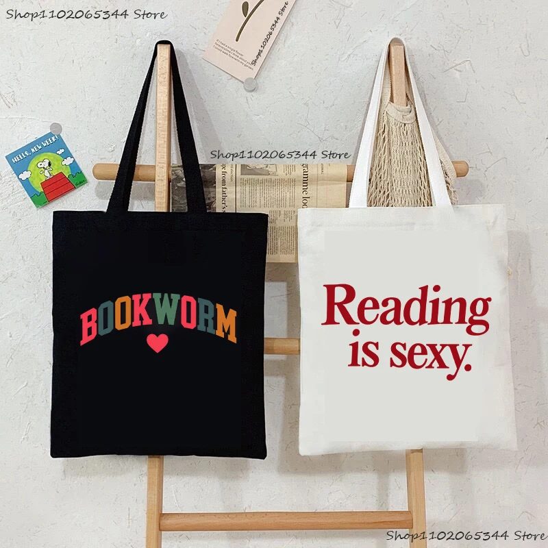 Bookworm Tote Bag Retro Colorful Letter Heart Book Lover Canvas Shoulder Bag Reading Bookish Library Gift Women Handbag
