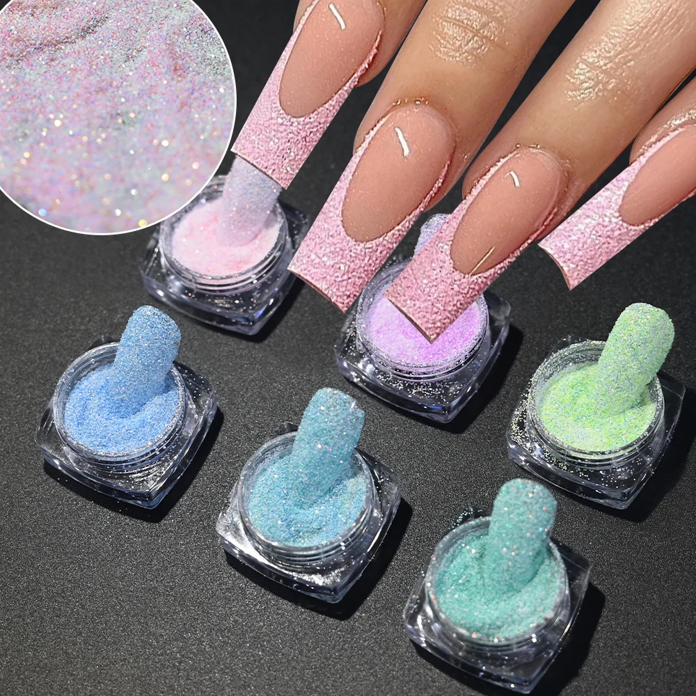 6jars/Set Iridescent Candy Sweater Effect Nail Glitter Sparkly Sugar Dust Powder Chrome Pigment For Nail Art Decorations