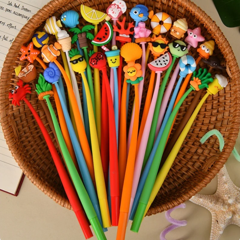5-30pcs Beach Silicone Wobble Gel Pen,Shaking Topper Black Ink Pen,Cute Summer Theme Stress Relief Student Stationery Gift