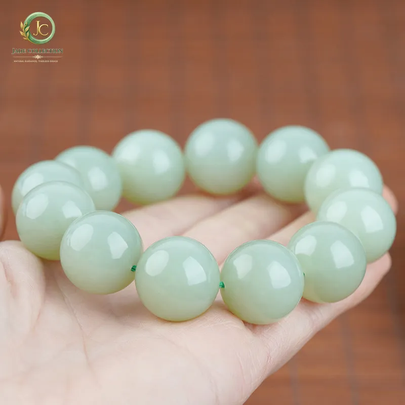 Hetian jade bracelet men's blue and white jade old material natural jade bracelet beaded round bead single bead loose bead real