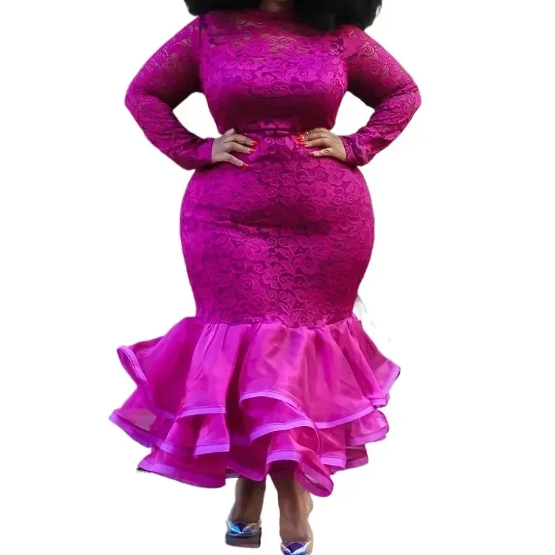 

Sexy Lace Dresses for Women 2025 New Transparent Full Sleeve Sheath Mermaid Mid Calf Luxury Evening Night Party Vestidos Mujer