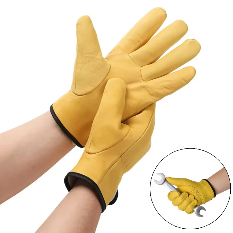 1 Pair Work Gloves Soft Sheepskin Leather Driver Hunting Driving Farm Garden Welding Security Protection Safety Mechanic Gloves