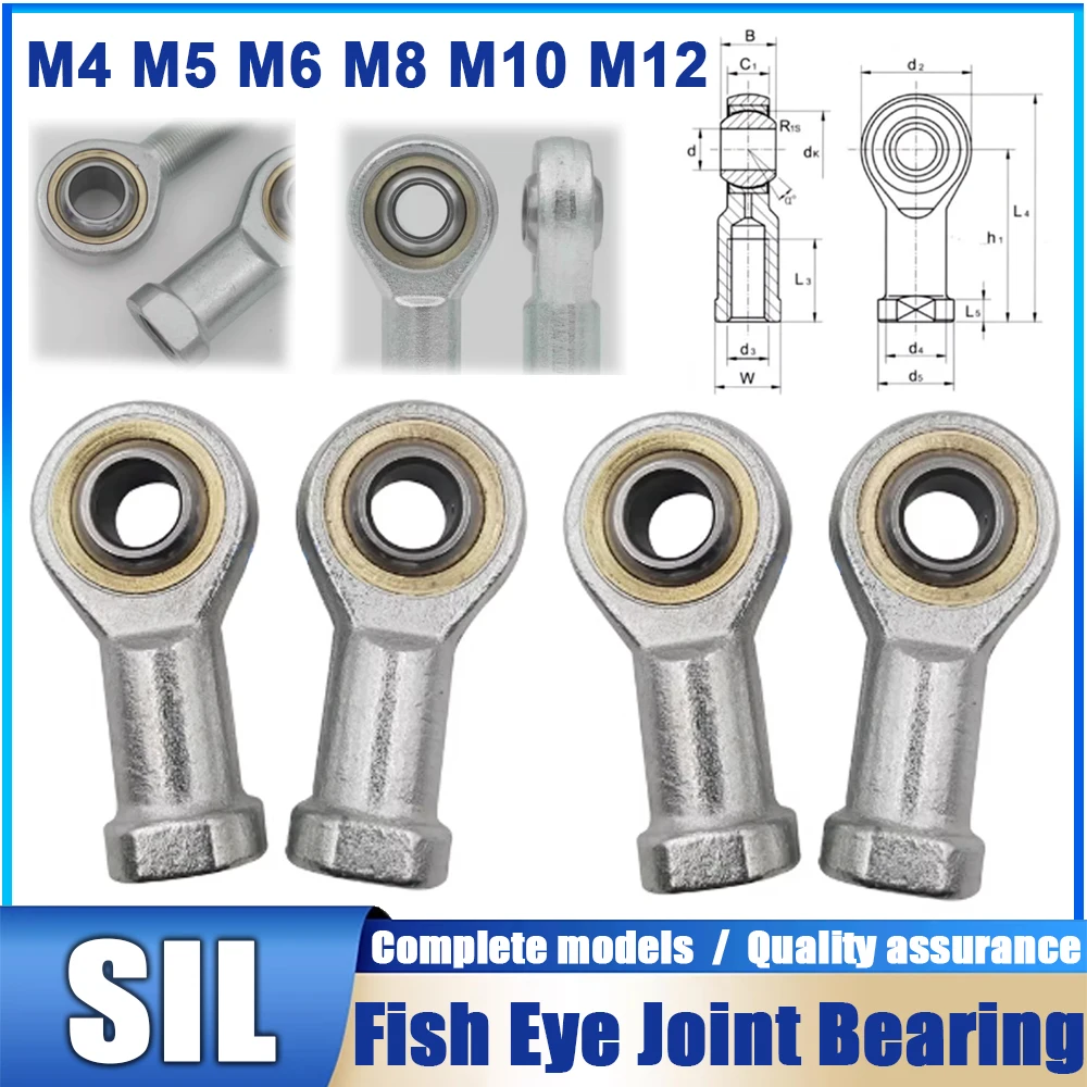 1PCS/5PCS M4 M5 M6 M8 M10 M12 Female Ball Bearing Left-hand Thread Fish Eye Rod End Joint Bearing Oscillating Bearing