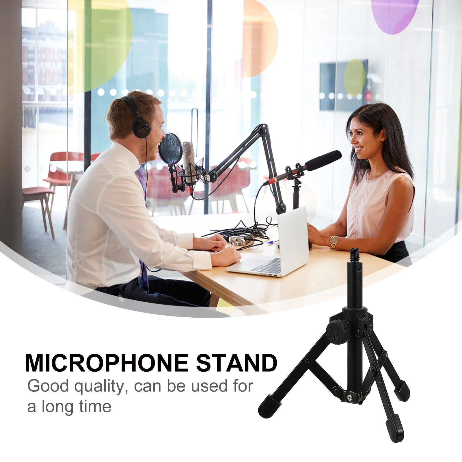 

Adjustable Desktop Microphone Stand Tripod Support Black -Saving Durable Stable For Conference Broadcast Meeting
