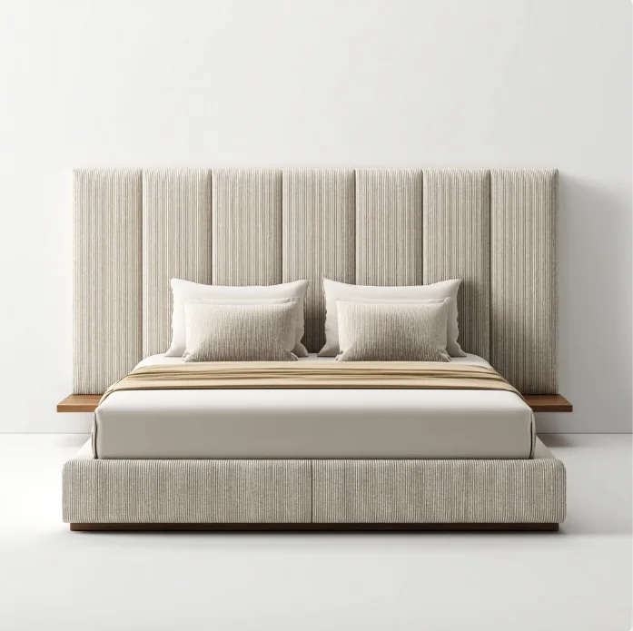 

#Luxurious Modern Customized OE HOME Nubuck Fabric Upholstered King Size Bed Wooden Frame