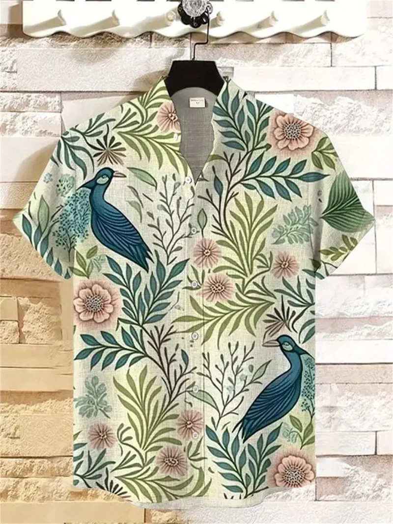 

2025 Мужская рубашка с короткими рукавами и 3D-принтом с цветочным узором, рубашка с котенком, мужская пляжная рубашка на пуговицах с цветочным узором